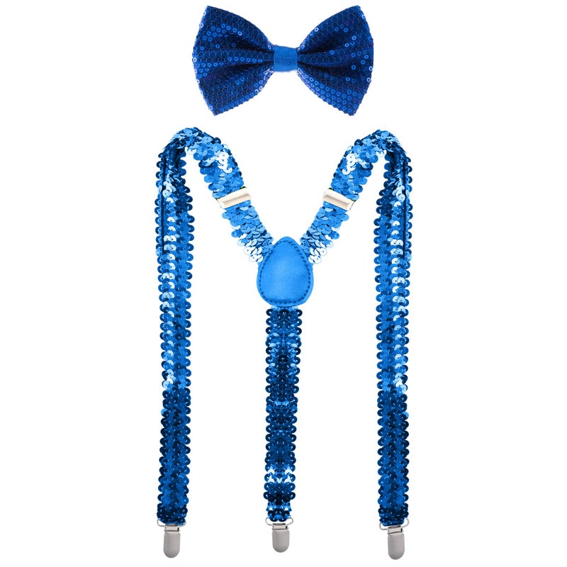 Man of Men - Premium Sequin Bow Tie & Suspenders Set (Blue) - Image 1